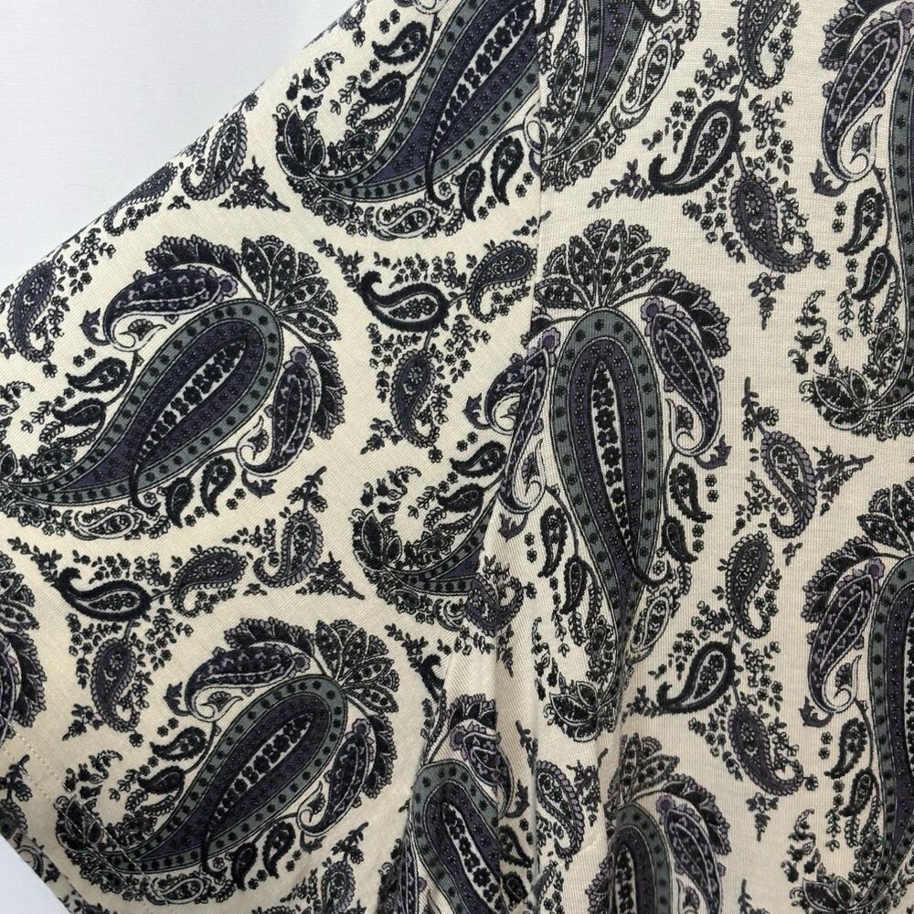 Rose & Olive Pullover Knit Blouse Shirt Cream Blue Paisley All Over 3X Pintuck - Picture 5 of 8